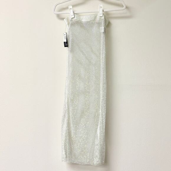 NWT Leslie Amon Rhinestone Mesh Cover-Up Maxi Skirt White Women's Size XS / S - Picture 1 of 7